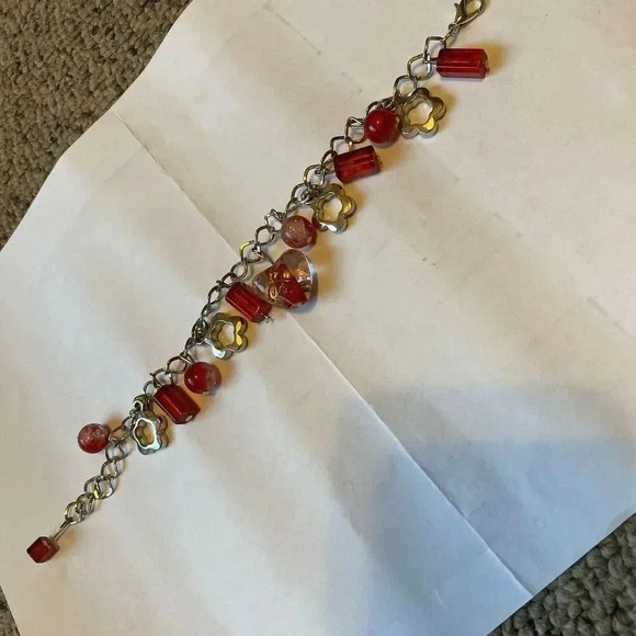 My Style Pink Murano Adjustable Bracelet 8” Silver Plated Heart Shape Charm - Picture 4 of 8